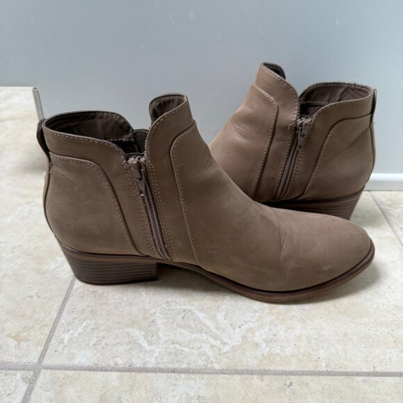 MIA Kendis Faux Leather Side Zip Low Heeled Ankle Bootie, Size 9M, Taupe - Picture 15 of 15